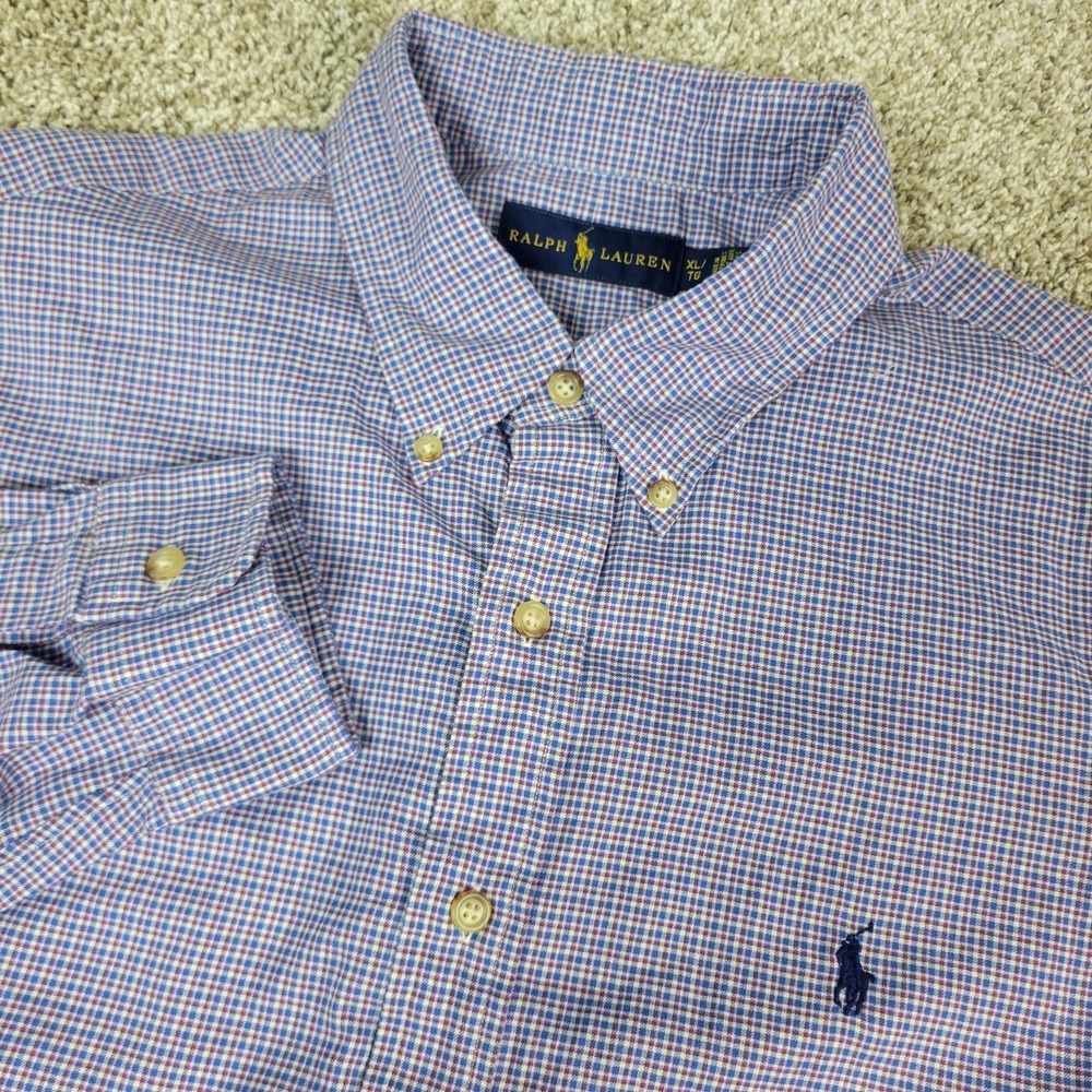 Ralph Lauren Mens‎ XL Red White Blue Plaid Pony Button Down Long Sleeve